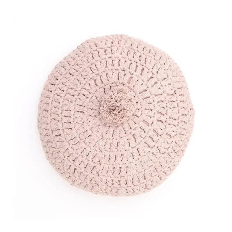 Almofada redonda em algodão tricotado | Decoração boémia