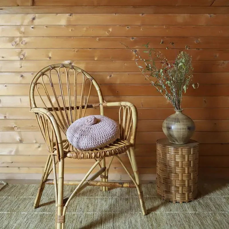 Almofada redonda em algodão tricotado | Decoração boémia