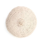 Round crochet decorative cushion in ecru cotton