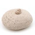 Round crochet decorative cushion in ecru cotton