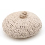 Round crochet decorative cushion in ecru cotton