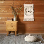 Round crochet decorative cushion in ecru cotton