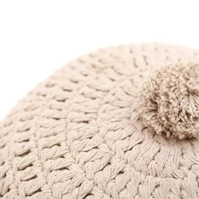 Almofada decorativa redonda em crochet em algodão | cru