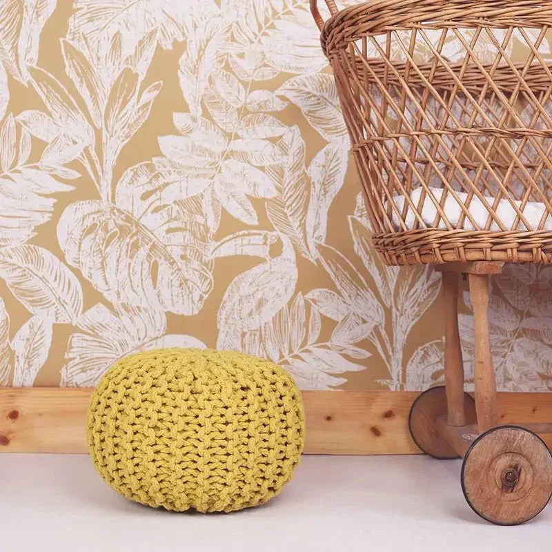 Hand-woven cotton children's pouf for outdoors