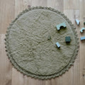 Pearl round soft children's rug 110 cm | olive