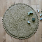 Pearl round soft children's rug 110 cm | olive