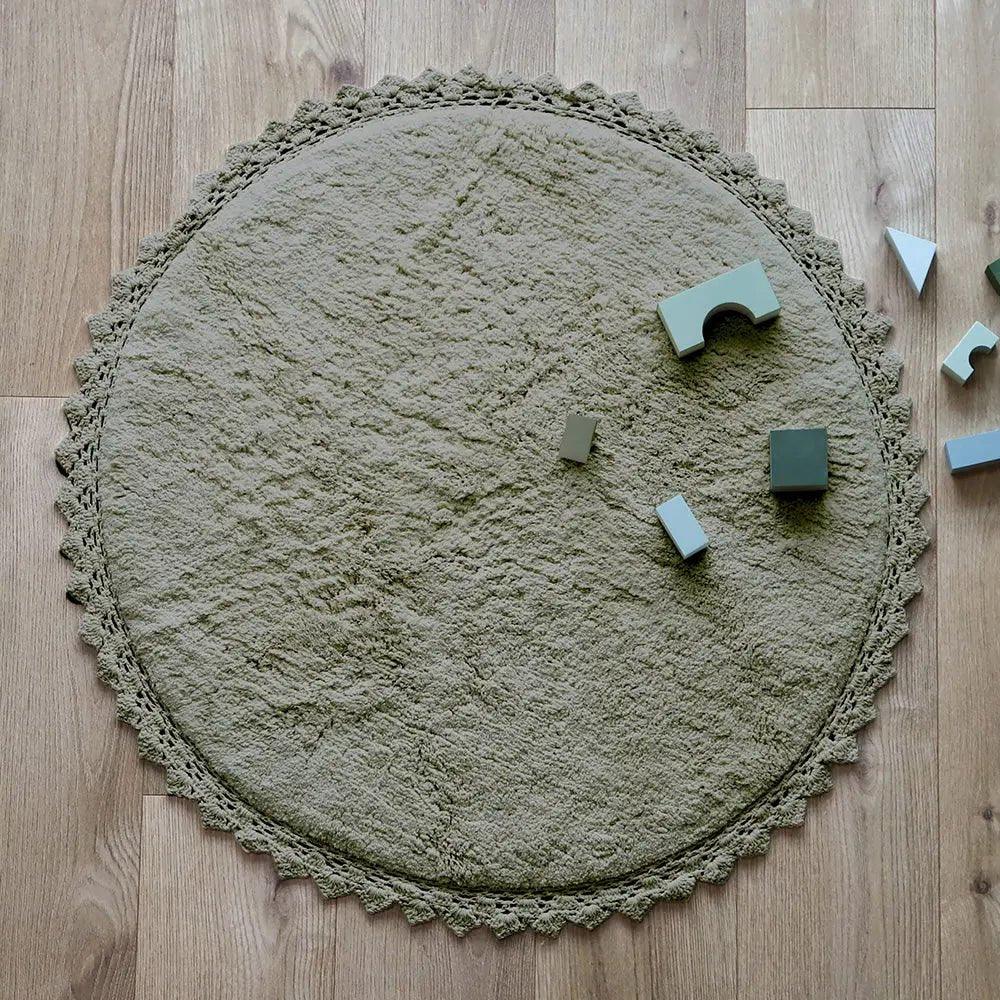 Pearl round soft children's rug 110 cm | olive