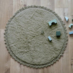 Pearl round soft children's rug 110 cm | olive