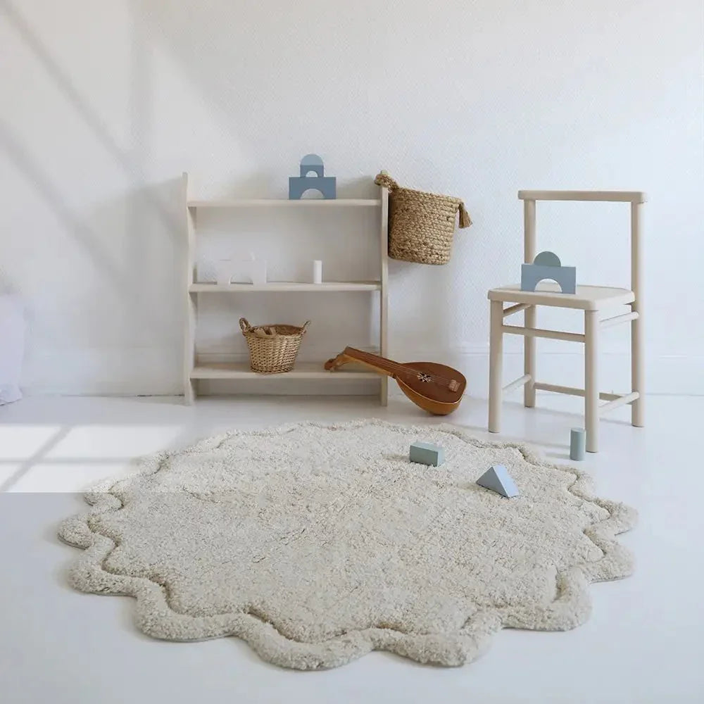 Alfombra infantil 110 cm algodón ecru | Lavable en lavadora