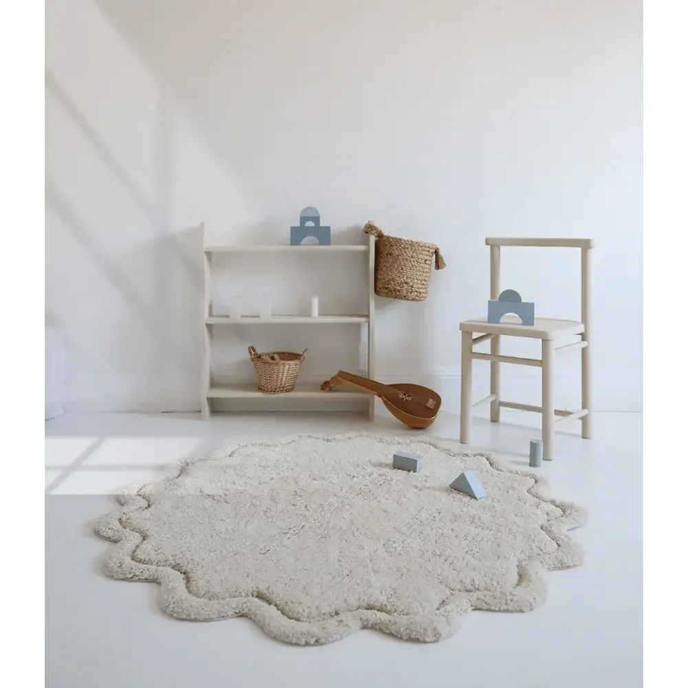 Alfombra infantil 110 cm algodón ecru | Lavable en lavadora