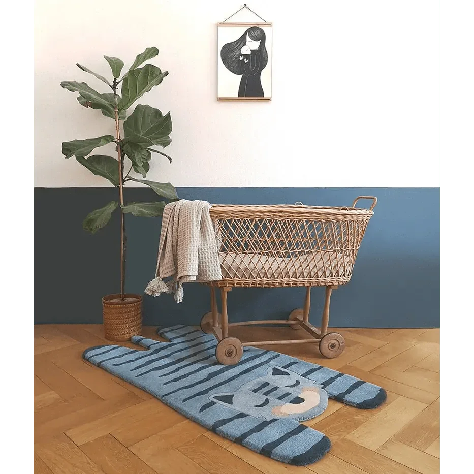 alfombra infantil 125 cm blue tiger diseño poético | lavable