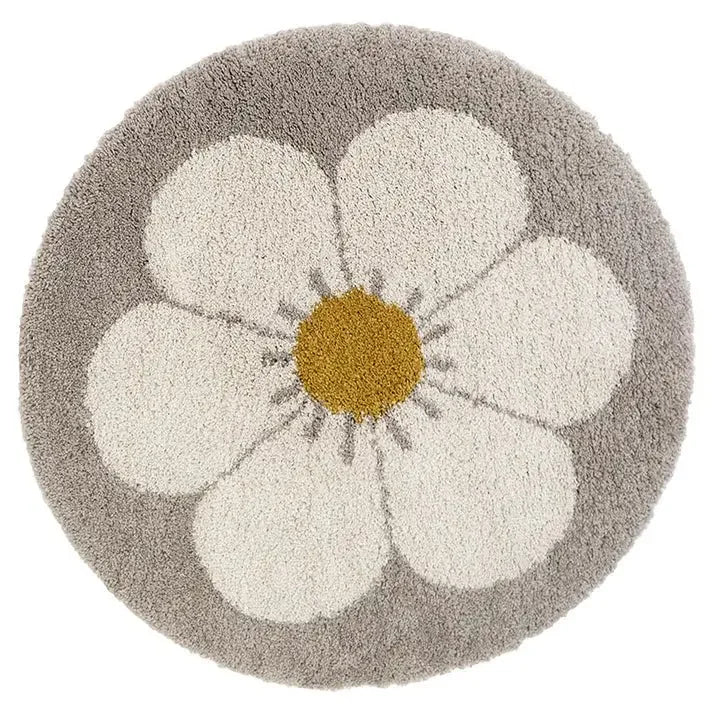 Alfombra infantil redonda con diseño Daisy en beige suave