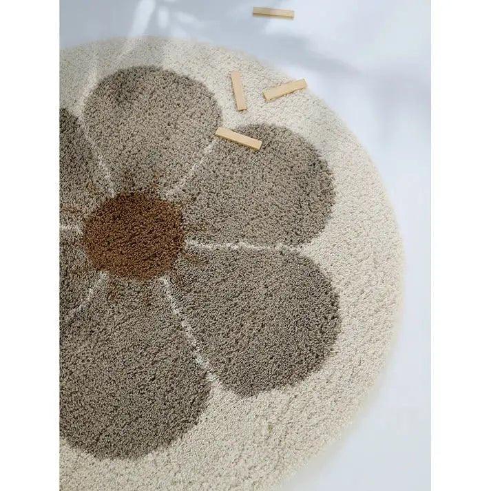 Tapete infantil redondo em veludo de pelo comprido | cor taupe