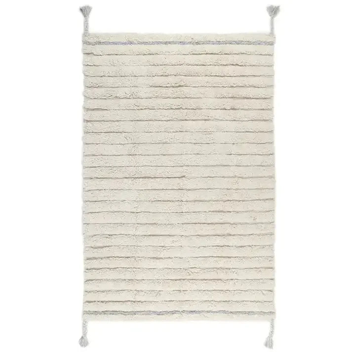 Alfombra infantil de terciopelo con rayas | azul y beige