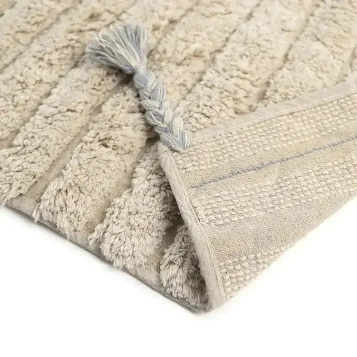 Alfombra infantil de terciopelo con rayas | azul y beige