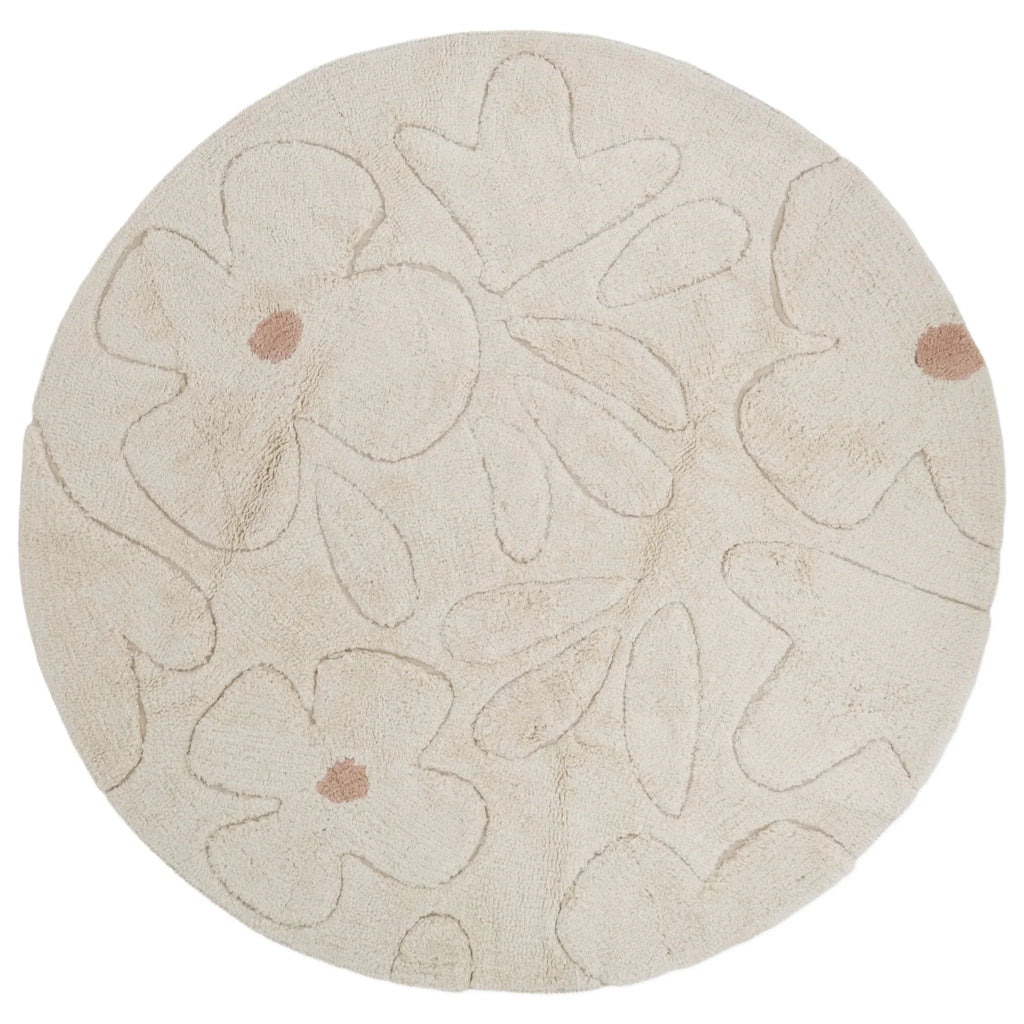 Washable children's rug with round floral motifs, 140 cm