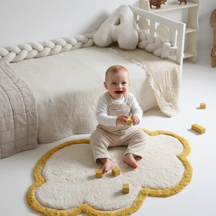 Tapete infantil em algodão em forma de nuvem | amarelo