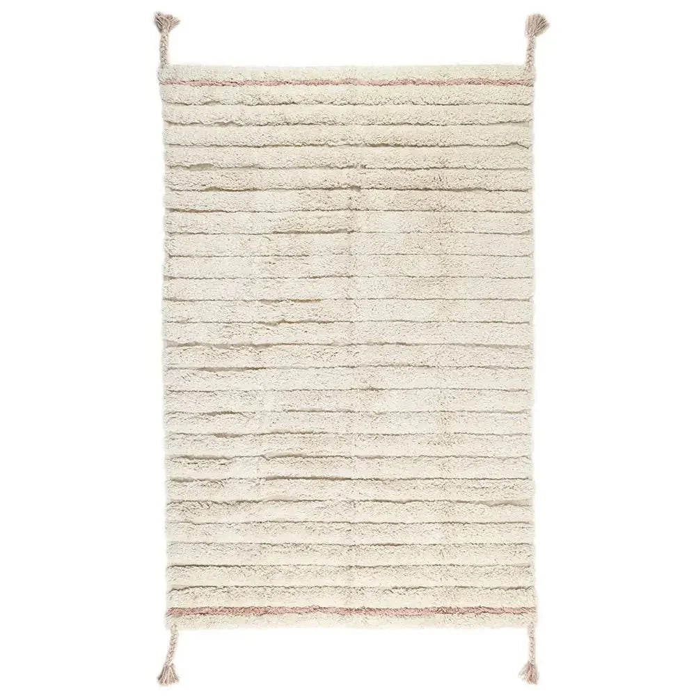 Striped cotton children's rug | Beige and nude pink