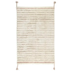 Striped cotton children's rug | Beige and nude pink