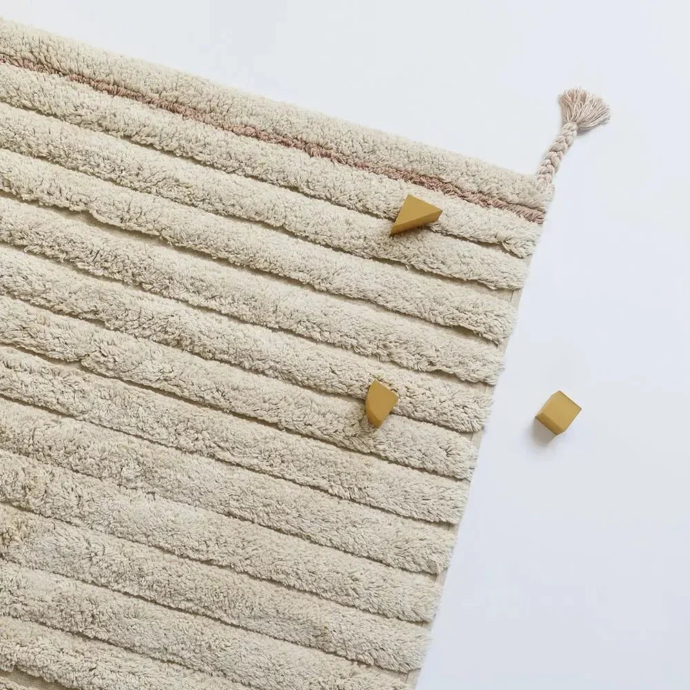 Striped cotton children's rug | Beige and nude pink