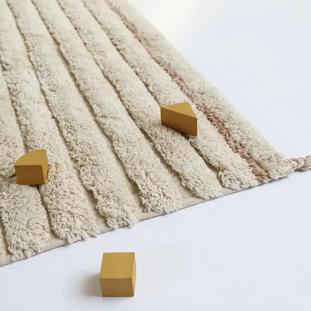 Striped cotton children's rug | Beige and nude pink