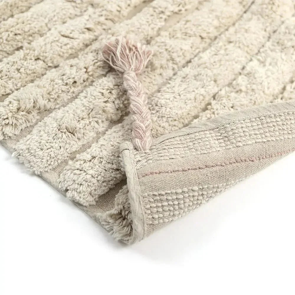 Alfombra infantil de algodón con rayas | Beige y rosa nude