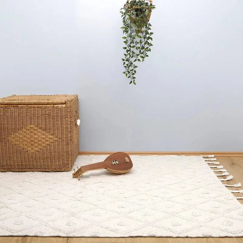 Alfombra de algodón ecru para infantes | tejida a mano