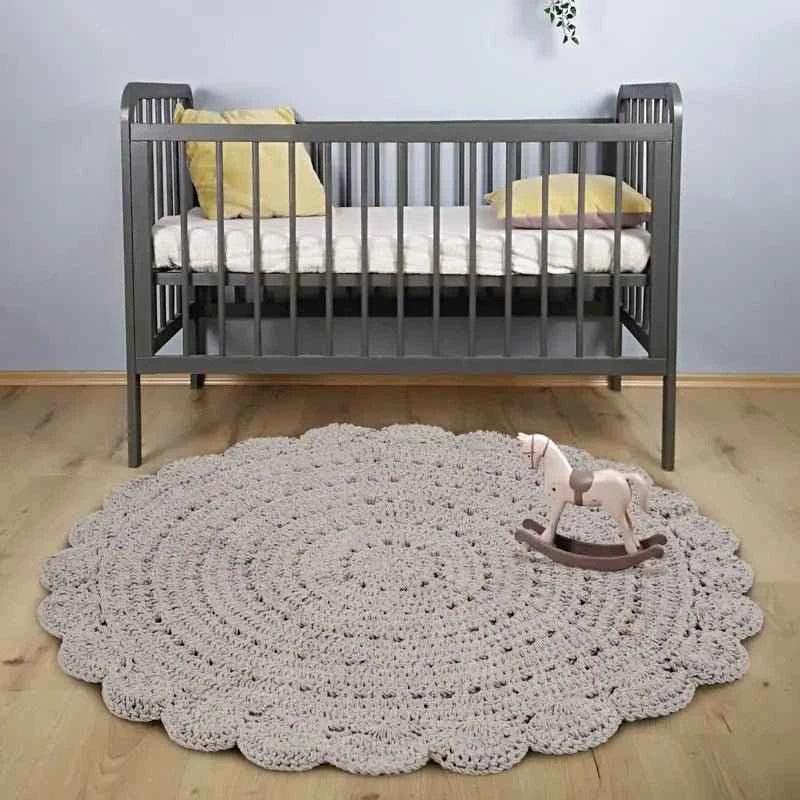 Round crochet children's rug 120cm cotton
