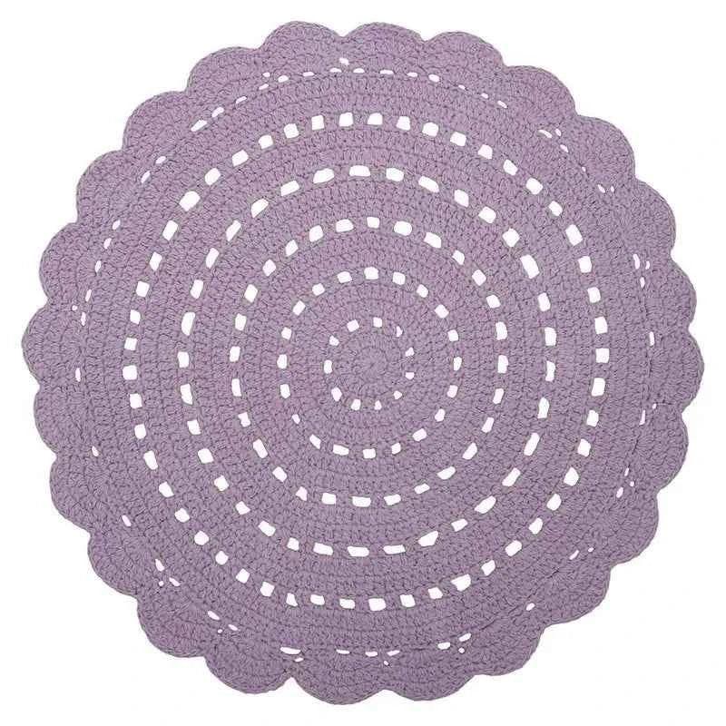 Crochet round rug 100% cotton for children 120cm | Mauve