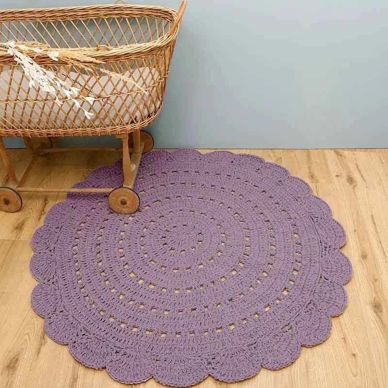 Crochet round rug 100% cotton for children 120cm | Mauve