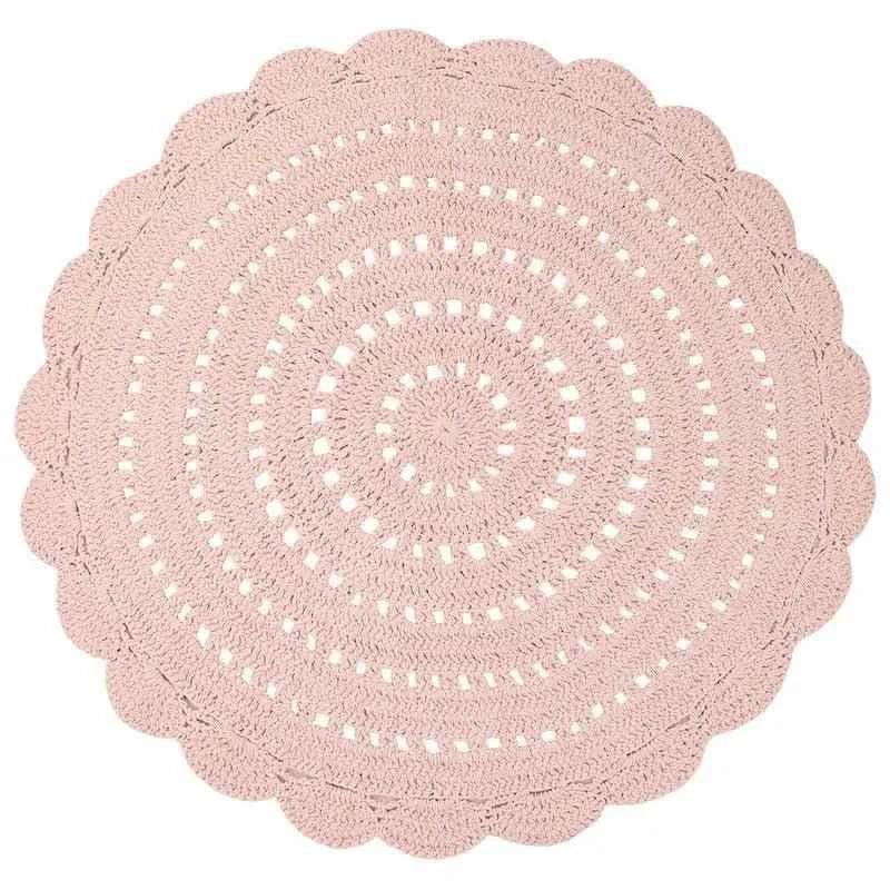 100% cotton round crochet children's rug, 120 cm | Nude