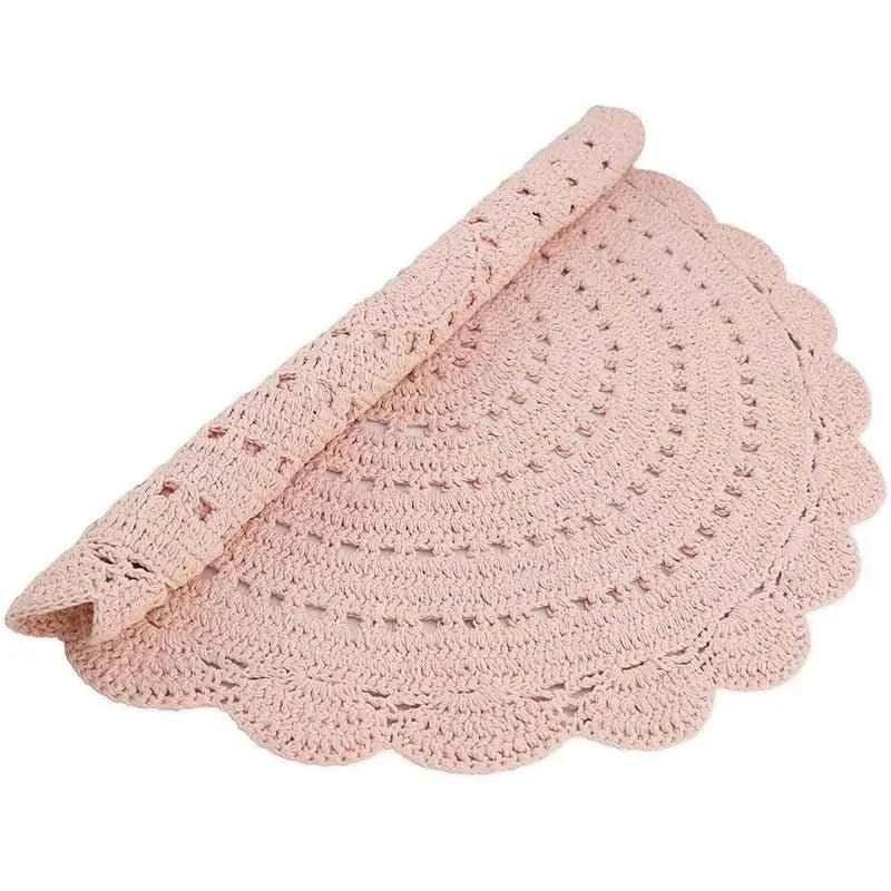 100% cotton round crochet children's rug, 120 cm | Nude