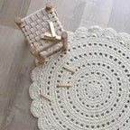 Children's Round Crochet Rug 120cm Ecru