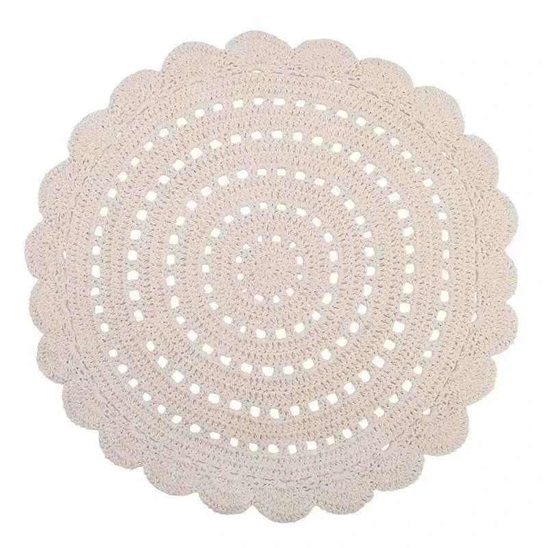 Children's Round Crochet Rug 120cm Ecru