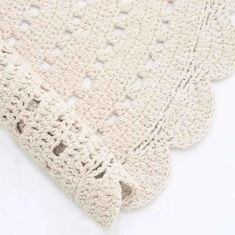 Children's Round Crochet Rug 120cm Ecru