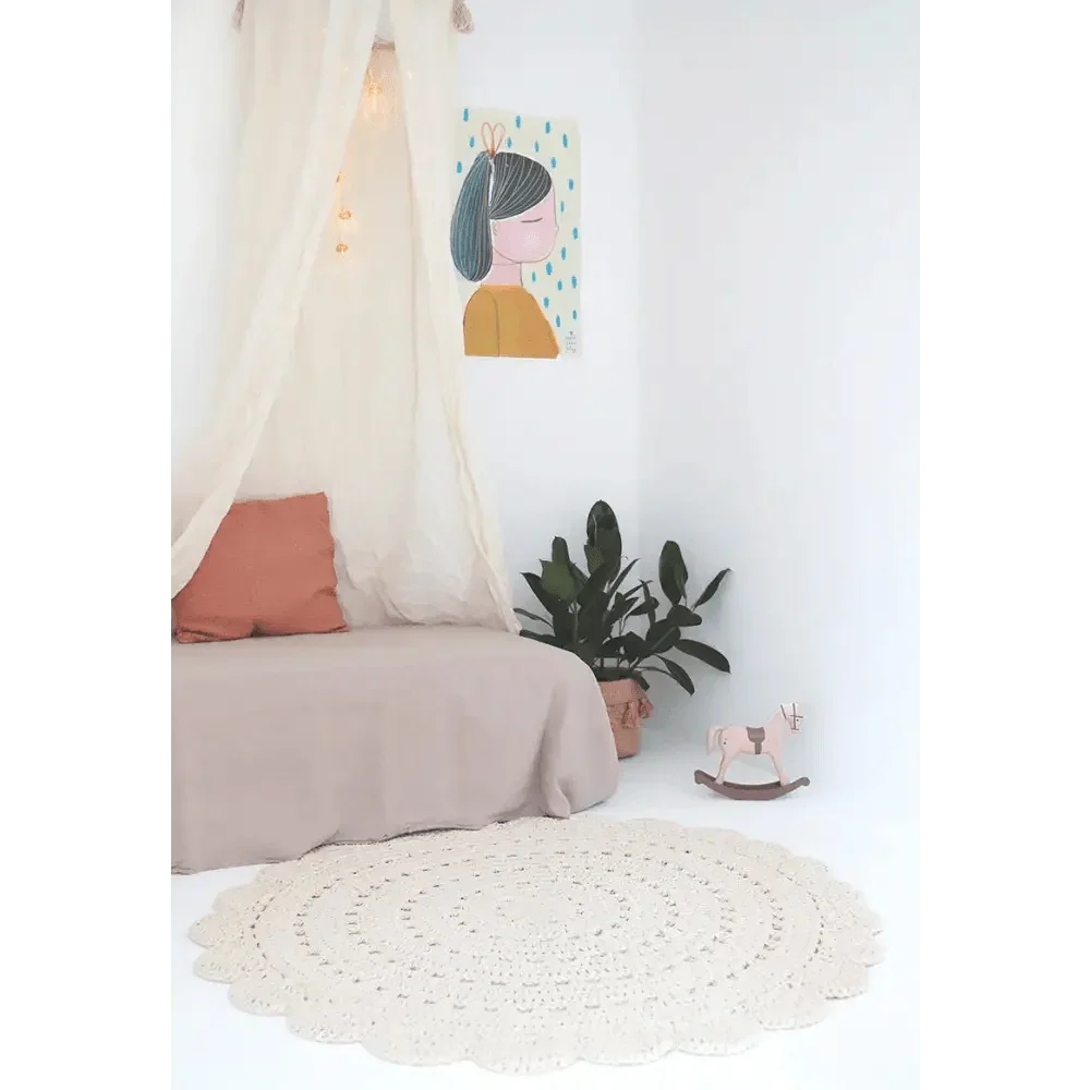 Children's Round Crochet Rug 120cm Ecru