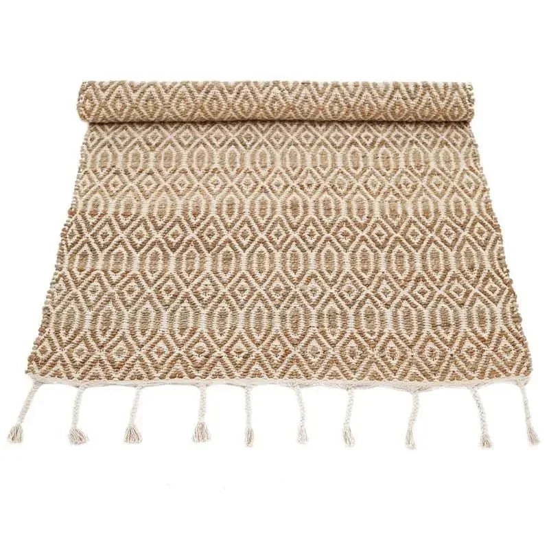 Natural jute and cotton rug | with hand-tied fringes