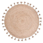 Round jute children's rug with pompoms