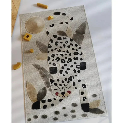 Alfombra infantil con jaguar en lana | beige 80x125 cm