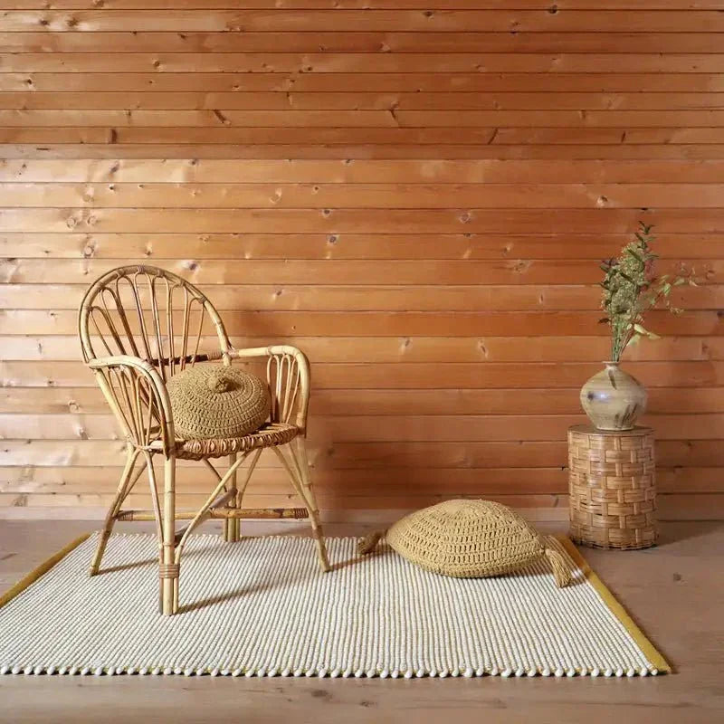 Mango-colored hand-woven wool rug | for home decoration