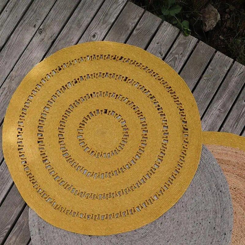 round handmade wool rug with openwork design