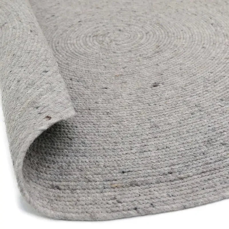 Natural grey wool round rug for indoor use