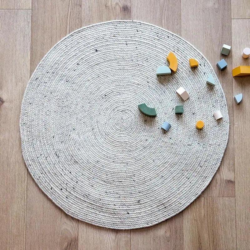 Large handmade natural round wool rug