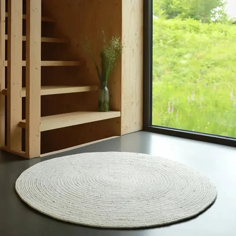 Large handmade natural round wool rug
