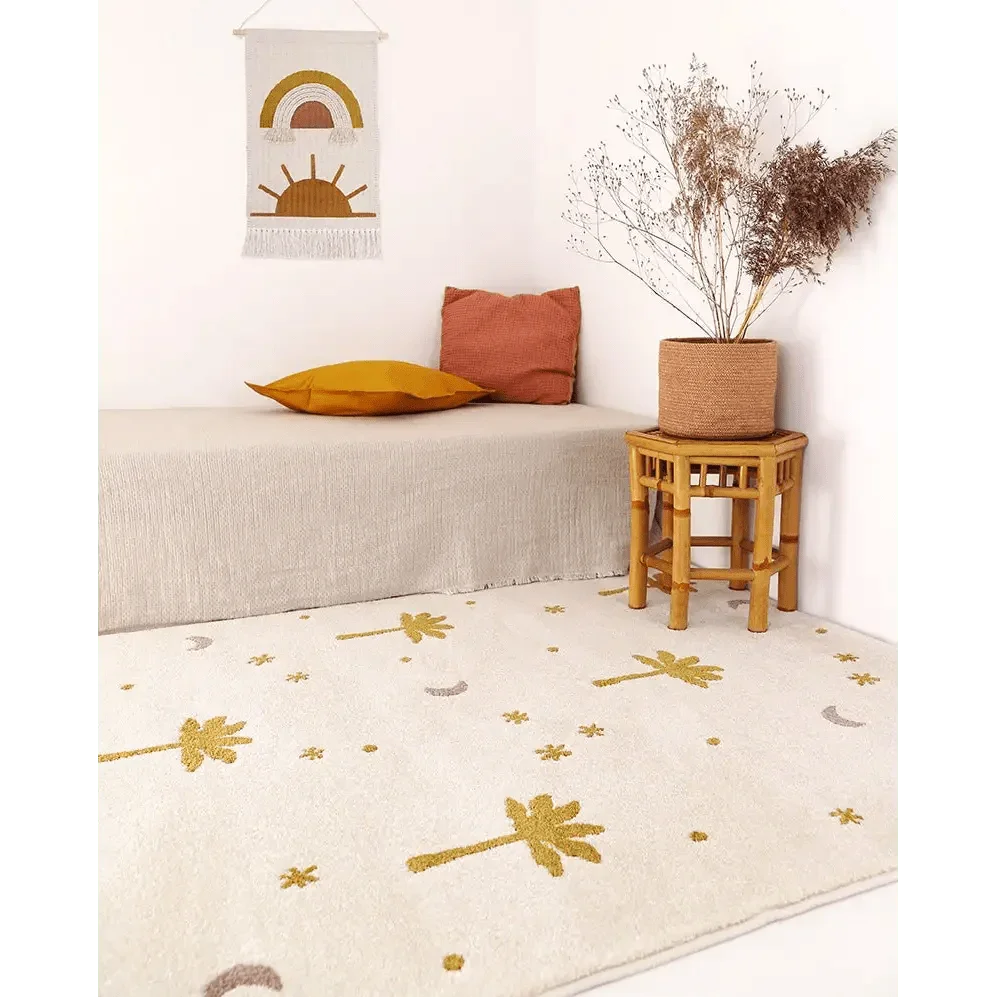 children's rug with palm tree design and soft velvet