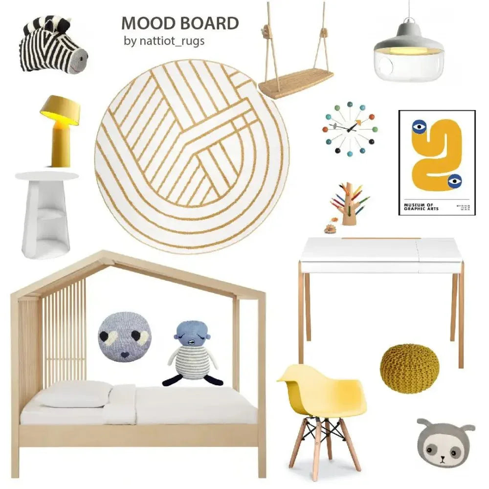Modern round children's rug 110 cm for girls