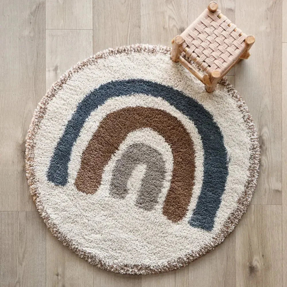 Tapete infantil redondo extra grosso com estampado arco-íris boémio | para crianças