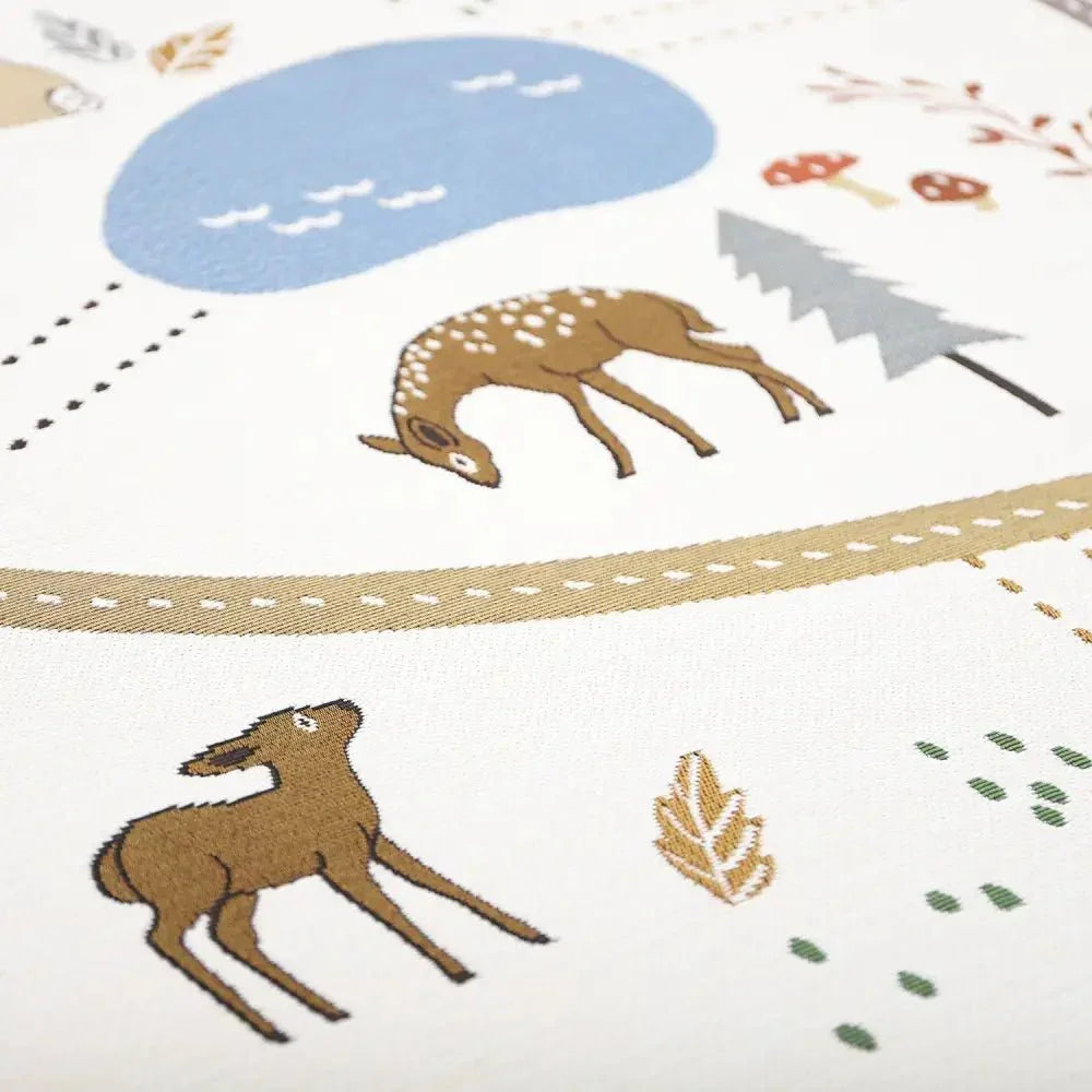 Children's rug with indoor and outdoor forest design
