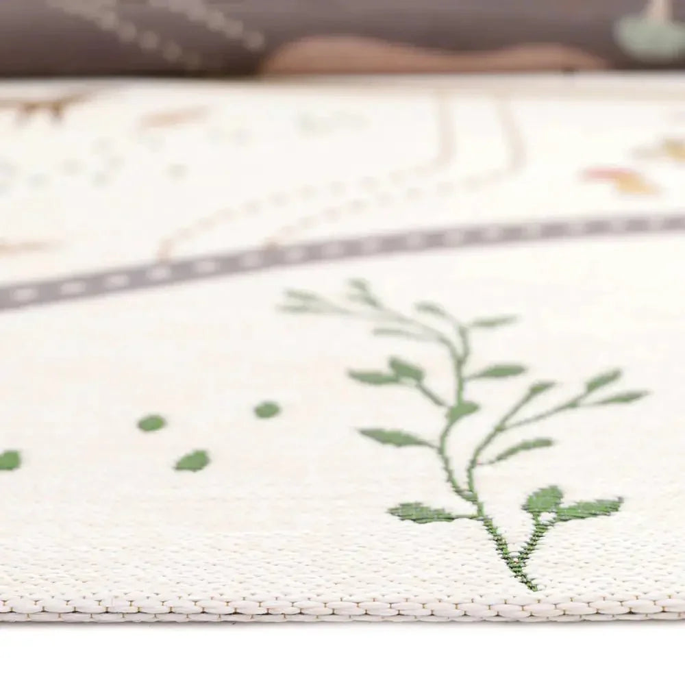 Children's rug with indoor and outdoor forest design