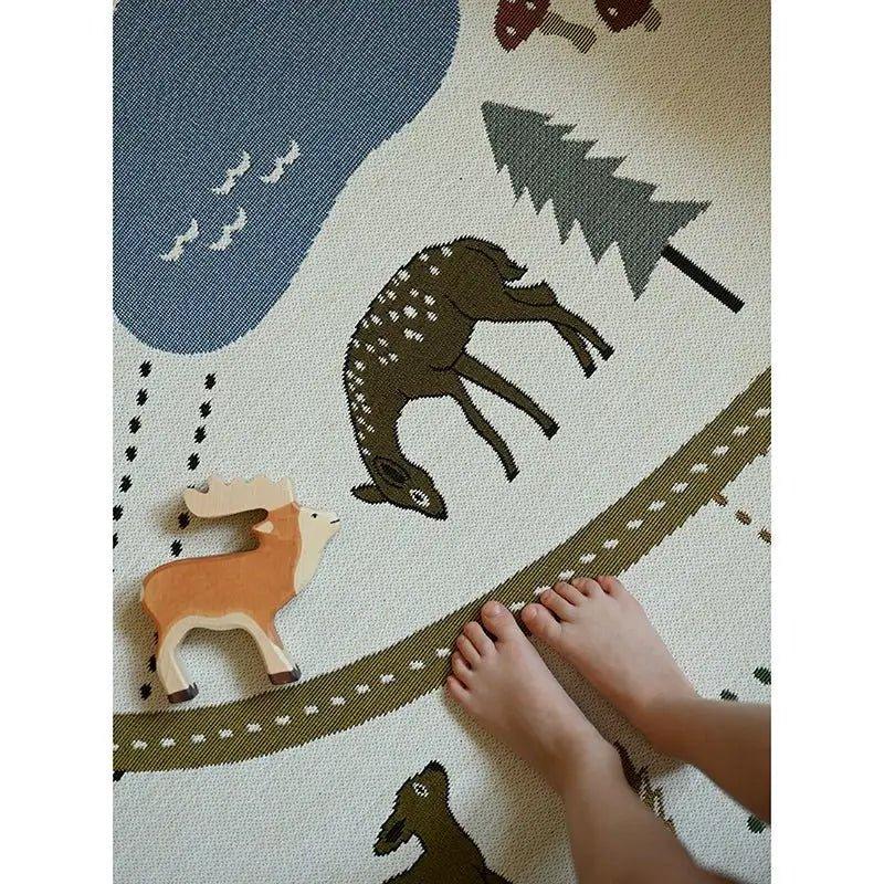 Children's rug with indoor and outdoor forest design